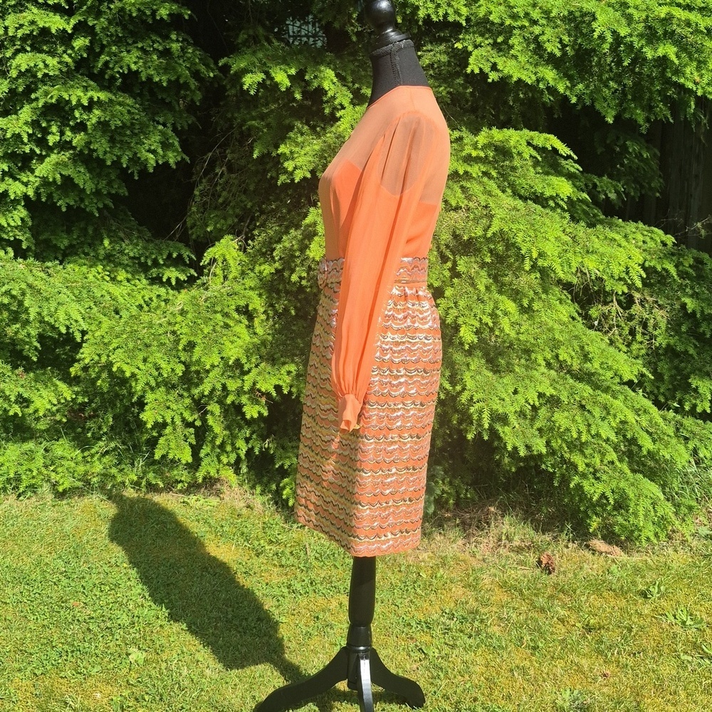 Vintage 2pc Vibrant Orange & Metallic Dress with Matching Jacket - 8 - Picture 3 of 10